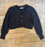 Arizona Jeans Cropped V-Neck Button Cardigan Sweater - Charcoal Photo 0