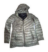 DKNY Women's Down Puffer Jacket XS Metallic Green Hooded Warm Winter Coat Photo 0