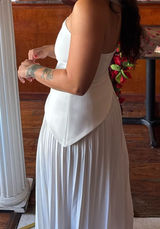White Solid pleated strapless split dress Photo 0