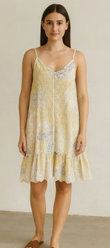 Rachel Zoe Women 100%‎ Cotton Dress S Yellow Paisley Eyelet Mini Boho Cottage Photo 0