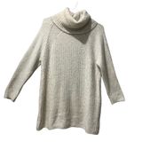 Topshop Women's Turtleneck Sweater Cream Tan Fuzzy Stripe Long Oversized Sz 0/2 Photo 0