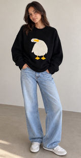 2IV&CDUPE Duck Goose Appliqué Oversized Knit Sweater – Dark Navy/Black – S/M Photo 0