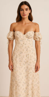 ADEIRLINA Bardot Floral Midi Dress Yellow NWT XS‎ Photo 0