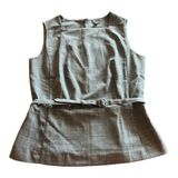 Ann Taylor Sleeveless Peplum Blouse Top Size 12 Green Back Zip Belted Office Photo 0