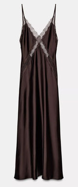 Zara SATIN LACE MIDI DRESS XS Photo 0