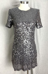 Silver‎ Gray Sequin Short Sleeve Mini Dress Charles Henry XS Party Date Photo 0