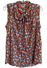 Pleione Womens Sleeveless Tie Neck Floral Blouse Orange Blue White WQZ58232RK M‎ Photo 0