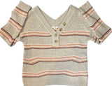 Maurices‎ Striped Vneck Knit Pullover Sweater Boho Tan Detail Womens size Med Photo 0