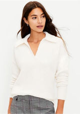 NWT LOFT Boucle Polo Sweater Ivory‎ Cream Soft Knit Size XS Photo 0
