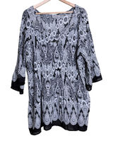 Avenue Blouse 30/32 Black White Whimsigoth Rhinestone Pleated Bell Sleeve Tunic Photo 0