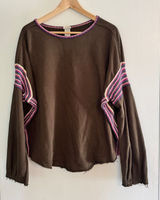 NATURAL LIFE Olive Green Knit Trim Sweatshirt with Colorful Trim Photo 0