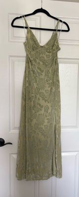 Hello Molly Sage Dress Velvet Floral Pattern Photo 0