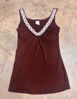 Candy Rain Chocolate Brown Y2K Tank Top Sequin Chain Neckline Womens Small Photo 0