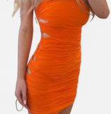 THATSSOFETCH Orange Ruched Cutout Mini Dress | Vacation Party Club Dress | US 2 Photo 0