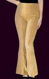 Free People Gold Champagne Ribbed Velvet High Rise Flare Pants Photo 0