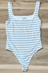 Aritzia Babaton Striped One Piece White Blue Bodysuit Women’s Small Photo 0