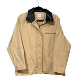 NIA Tan Cotton Canvas Barn Jacket Faux Leather Collar Zip Front NJ-2023-1 Small Photo 0