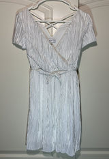 Jolie Vie Metallic Faux Wrap Surplice Mini Dress Pleated V Neck Womens‎ XS White Photo 0
