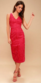 Finders Keepers‎ Spectrum Red Embroidered Midi Dress Sheath V Neck NWT Medium Photo 0