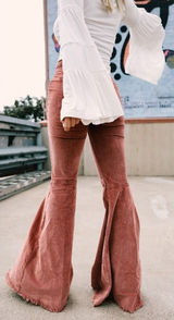 Free People Just Float On Corduroy Flare Jean fray hem wide leg Russet Acorn 26 Photo 0