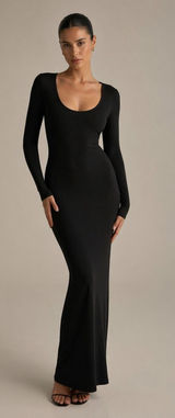 Skims Black Long Sleeve Midi Dress Womens M Bodycon Baddie Modest Minimalist Photo 0