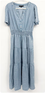 Jane + Delancey Womens Chambray Lyocell Smocked Waist Boho Tiered Midi Dress XL Photo 0