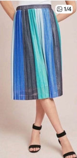 Anthropologie Maeve Sunburst Pleated Midi Skirt in Blue, Teal &‎ Silver Photo 0