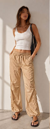 A.L.C. Keegan Drawstring‎ Pants Natural Straight Leg Utility Size 0 Indie Gorp Photo 0