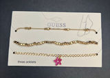 GUESS Gold Tone Pink Flower Charm Mixed 3 Piece Anklet Set Photo 0