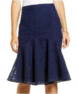 Rachel Parcell Navy Blue Floral Lace Trumpet Skirt XXL Flounce Hem Midi Skirt‎ Photo 0