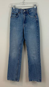 Zara Medium Wash Straight-Leg Blue Jeans Raw Hem Size 0 Women's Photo 0