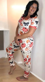 Shirley & Stone Pumpkin Pajama Set Loungewear V Neck‎ Top and Pants Fall Women Photo 0