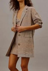 Free People Blazer Jacket NWT cotton plaid better together womens Brown (large) Photo 0