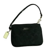 Coach Signature Jacquard Wristlet Black Canvas Patent Leather Trim Small Bag Photo 0