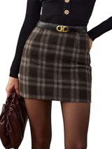 Plaid Tweed Mini Skirt NWT Khaki Brown Sz Small Preppy Academia Chic Photo 0