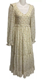 Altar'd State Prairie Dress Small Long Floral Smocked Tiered Cottagecore‎ Maxi Photo 0