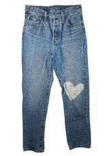 Levis 501 Original 150th Jeans Heart Patch Blue Denim W25 L30 High Rise Straight Photo 0
