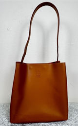Made in Italy Cognac Leather Structured Tote Bucket Bag Purse Minimalist Classic Photo 0