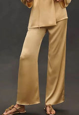 Anthropologie Mare Mare Plisse Satin Wide-Leg Pants yellow M Photo 0