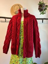 Aran Craft Ireland Red 100% Wool Made in Ireland Cardigan Sweater Size Large Photo 0