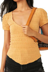Free People Women's Small Robin Yellow Cube Layer Top Bloluse $58 NWT (b31) Photo 0