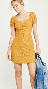 Abercrombie & Fitch‎ Yellow Lace Button Front Mini Dress XS Cottagecore Boho Photo 0