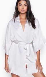 Victoria’s Secret White 3/4 Length Satin Robe Photo 0