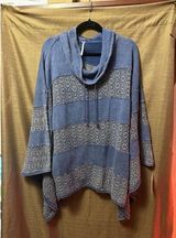 NWT Free People Crochet-Lace French Terry Poncho Distressed Size Medium Blue Photo 0