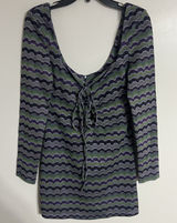Zara Women's Purple Green Black Chevron Y2K‎ 90s Retro Lace Up Mini Dress Medium Photo 0