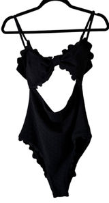 Cupshe Black One Piece Swimsuit Cut Out Ruffle Trim Sexy Swimwear L‎ Photo 0
