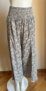 Harem style genie pants Wide Leg Floral Smocked Waist Pants with side slit Photo 0