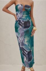 12th Tribe Strapless Teal and Navy Dress Photo 0