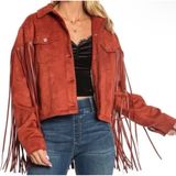 Juicy Couture Fringe Faux Suede Trucker Jacket Brown XS NWT Y2K Cowgirl‎ Photo 0