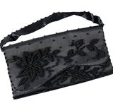 Vintage Walborg Richere Hand Beaded Evening Bag Purse Black Clutch Satin Glam Photo 0